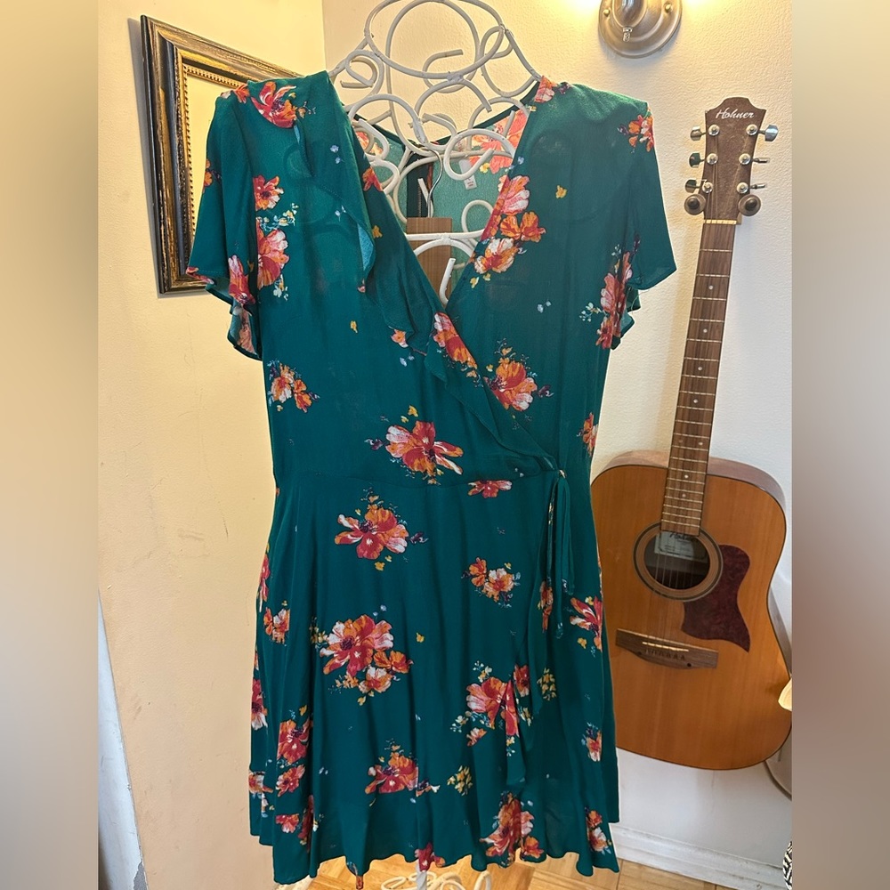 Green faux wrap dress